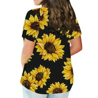 Yourumao жени разрешение жени небрежни слънчогледови печатни върхове лятна мода къса ръкав кръг тениски за врата свободни годни