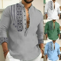 Мъже с дълъг ръкав риза с копче блуза свободна Хенли V-образно платно върхове тениски тениски