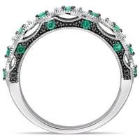 Миабела Женски карат Т. Г. В. създаде Емералд и диамант акцент 10кт бял златен текстуриран пръстен