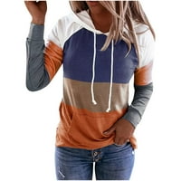 Есенни ежедневни върхове за жени Turtleneck Stripe Print Пълен ръкав с качулка джобна суичър пуловер оранжев m