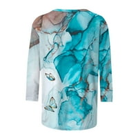 Giligiliso Clearance върхове жени модна отпечатана тениска със средна дължина ръкави блуза кръгла шията небрежна
