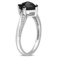 Карат Т. В. възглавница-изрязан черен и кръгъл бял диамант 10кт Бяло Злато байпас годежен пръстен