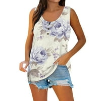 Жени лято без ръкави небрежни флорални отпечатани тениски тениски върхове блуза блуза