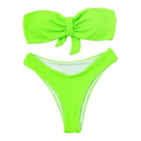 Женски ремъци бикини клирънс нахален гръм без гръм, летен плажен тоалет секси две бански костюм за жени с висока талия бразилски бикини бански костюми зелени L