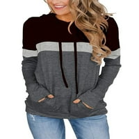 Жени ежедневни качулки върхове цветни блок с дълъг ръкав с леки пуловерни пуловери с джоб S-XXL