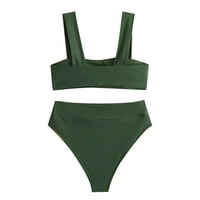 Sdjma дамски без гръб от две части от едно рамо бански костюми твърди цветни талии плажни дрехи секси бикини върхове зелени