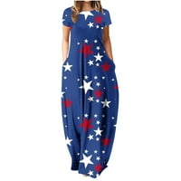 Американска рокля с флаг жени 4 юли патриотична риза САЩ звезди ивици рокли секси лято летен слънчев печат Окачатели Рокля кръгла