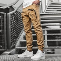 Мъже стилни твърди цветове за свободното време спортни панталони удобни много джобни гащеризони каки каки