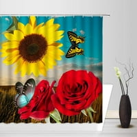 Цветна пеперуда душ завеса червена роза флорален жълт слънчогледово пеперуда модерна художествена тъкан декор за баня декор с