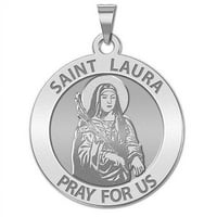 Свети Лора Религиозен медал Размер на стотинка, солидно 14k бяло злато