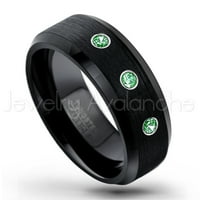 Черен волфрамов пръстен скосен ръб - 0.21ctw Изумруден 3 -каменна лента - Персонализиран волфрам сватбен пръстен - Персонализиран