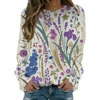Skpblutn плюс размер огромен суичър за жени върхове кръгла шия флорален печат пуловер Пуловер Топ зима есен с дълъг ръкав кръгло