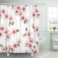 Японски черешов цвят розови цветя пролетни клони на дърво с шаблон за баня за баня душ завеса