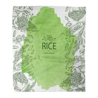 Flannel хвърляне на одеяло зелена природа акварелна оризова чиния с цветна ръка мека за диван и диван