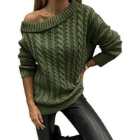 Женски зимен моден солиден цвят груб плетен пуловер