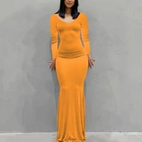 Модна жена с дълги без ръкави секси солиден цвят отворен гръб тънък прилягане дълга рокля
