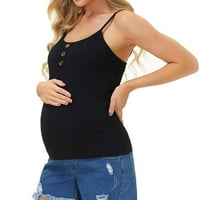 Sdjma майчинство O-neck солидни бутони за прашка жилетка бременна жена ежедневна блуза
