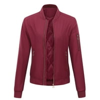 Symoid Womens Coats & Jackets- Модно яке солидни джобни връхни дрехи с цип с дълъг ръкав