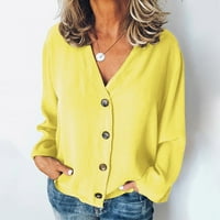 Блузи за жени облечени ежедневни бутон с дълъг ръкав с коктейл и парти солидни жилища за жени за жени жълти l