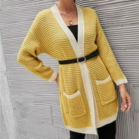 Дезенирана жена модна цветна съвпадение на дълги ръкави плетен жилетка с разхлабени върхове блуза пуловер