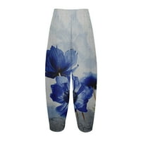 Женски моден печат на цветя еластичност джобни ежедневни панталони лилави s