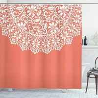 Винтидж завеса за душ, мандала вдъхновена кръгъл мотив в половин орнаментални цветя графичен граничен принт, плат плат комплект