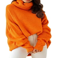 Cindysus жени плетени пуловери с висока шия джъмпер върхове Твърди цветен пуловер уютен шик пуловер с дълъг ръкав оранжев S