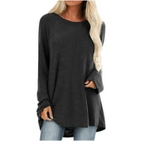 Пуловерна туника за жени мода, женско облечено есен небрежен плътно цвят тениска хлабава дълга тениска кръгла шия дълга риза от