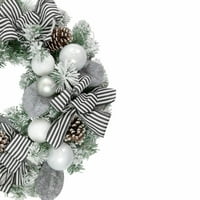 Нортлайт Матиран Бор изкуствен Коледен венец с раирани лъкове неосветени