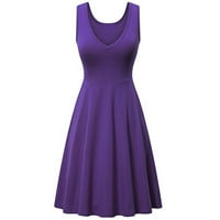 Рокли за жени Himiway Fasual Fashion Solid Lea Leveles V-образен рокля с дължина на коляното Purple Purple XXL