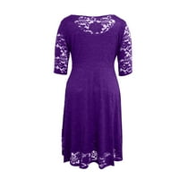 Летни рокли на Bazyrey за жени Солидни рокли женски V-образен деколте за ежедневен ръкав A-Line рокли Purple 6XL