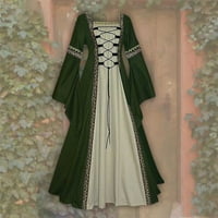 Жени реколта ретро готически рокли с рокля с дълги рокли с дълги ръкави, каки