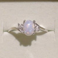 Ring Luster Fau Opal Rhinestone Inlaid Copper Stylish Girls Ring for Wedding Copper White