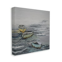 Ступел индустрии три гребни лодки плаващи океански вълни пластове колаж живопис галерия увити платно печат стена изкуство, дизайн