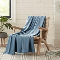 Aston & Arden Eucalyptus и памучно хвърляне на одеяло, диамантен модел на тъкане, GSM, луксозно качество на хотела, синьо