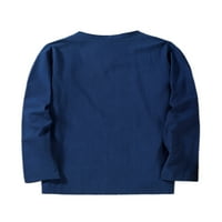 Grianlook Men Vintage етнически стил блуза V шия с дълъг ръкав тениска ежедневно износване декор върхове тъмносин