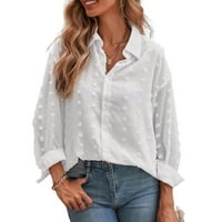 Женски жаккардски ризи с дълъг ръкав бутон надолу по блуза на Жакард за ежедневни запознанства за пътуване за пазаруване на излет