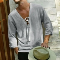 Сиви ризи за компресия за мъже мъже лятен ежедневен плажен стил свободен v врата на три четвърт ръкав пуловер отгоре