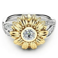 Клирънс под $ cotonie изискано женско два тона сребърен флорален пръстен кръг диамантено златно слънчогледово бижу