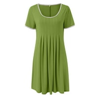 Летни поточни рокли за жени зелен полиестер, спанде европейски и американски женски сплайсинг цвят съвпадение кръгла шия нередовен
