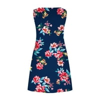 Стамцово бохо рокля за жени летни рокли за плаж флорален тениска слънчева джоба Boho Tank Ressing Dark Blue S