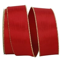 Хартиена коледна червена полиестерна лента, със златен ръб, 10yd 2.5in, 1 пакет