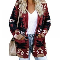 Женски плюс размер небрежен отворен преден плетен жилетки плюшено палто с пуловер с джобове S-XXXL