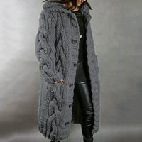 Женски отворен преден вафлен плетен жилетка качулка с голям размер пуловер джобни единични ръкави с дълги ръкави