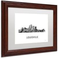 Търговска марка изящно изкуство 'Луисвил Кентъки Скайлайн сб-БВ' платно изкуство от Марлийн Уотсън, бял мат, дървена рамка