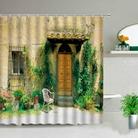 Средиземноморски пейзаж душ завеса улица Стара врата Италия Цвете стена ретро градина пейзаж тъкан баня завеса декор за баня