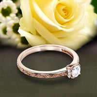 Art Nouvea подарък за нея 0. Карат кръг отрязани диамант Moissanite Уникален годежен пръстен, сватбен пръстен в стерлинги със сребро с 18K розово злато Подарък за нея, Обещайте