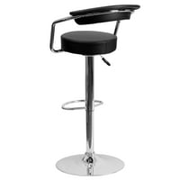 Флаш Мебели Тафт ПК. Съвременен черен винил регулируема височина бар стол с ръце и хром основа