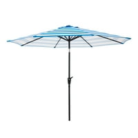 Чиста градина 9 фута Раиран вътрешен двор чадър с бутон наклон, синьо и бяло