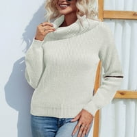 Намален дамски пуловер кръгло деколте пуловер пуловер плътно цвят свободно време със средна дължина пуловер с дълъг ръкав